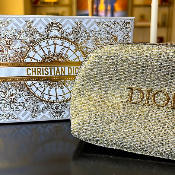 Dior 2024 Holiday Gold Cosmetic Pouch Limited Edition - Picture 1 of 10